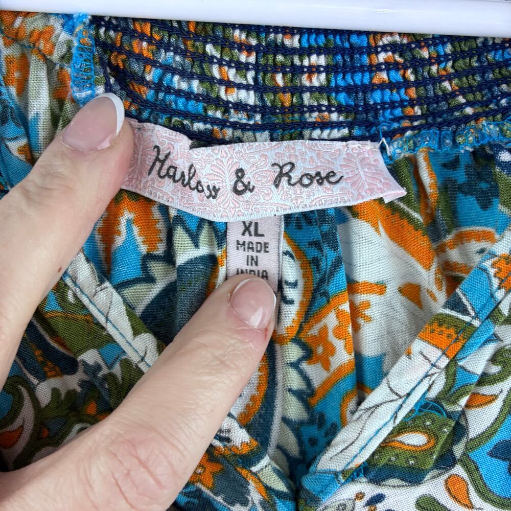 Harlow & Rose Paisley Floral Maxi Dress Womens XL Blue Fit Flare Peasant Cottage - Picture 10 of 12